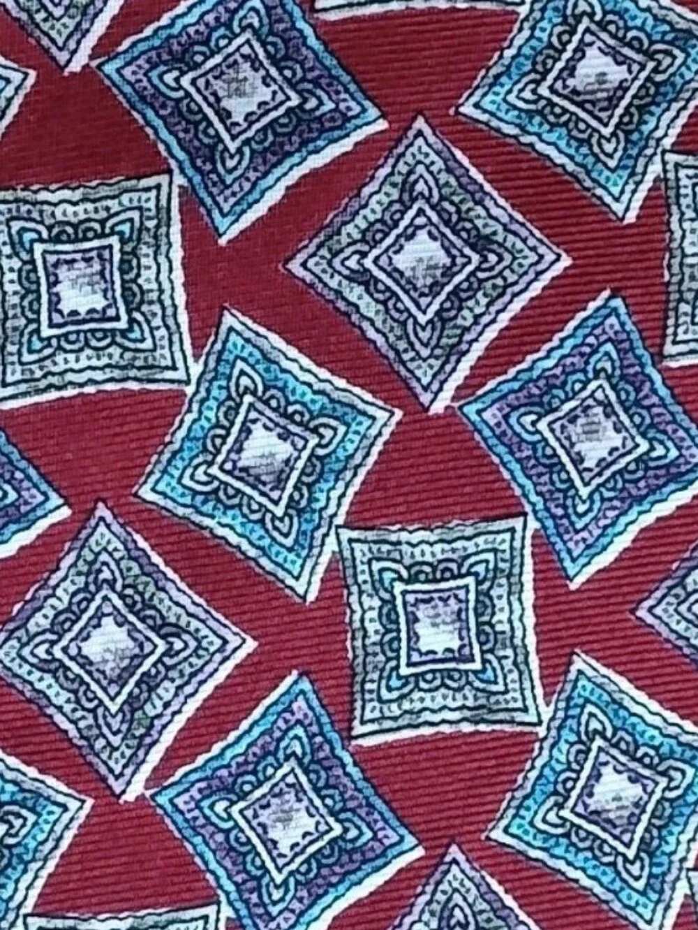 Vtg USA Christian Dior Monsieur Vintage Italian Silk Neck Tie Red Geo Diamond